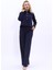 Oval Dik Yaka Kısa Ceket & Korsaj Kemer Palazzo Pantolon-Lacivert 2