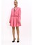 Erkek Yaka Tek Düğmeli Kısa Ceket & Kısa Kloş Etek-Pembe 5