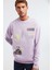 Mıdtown Erkek Çok Pozisyonlu Baskılı Büyük Süs Etiketli Içi Polarlı Lila Sweatshirt 1