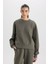 Boxy Fit Bisiklet Yaka Kalın Basic Düz Sweatshirt B8568AX24WN 1