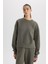 Boxy Fit Bisiklet Yaka Kalın Basic Düz Sweatshirt B8568AX24WN 3