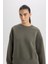 Boxy Fit Bisiklet Yaka Kalın Basic Düz Sweatshirt B8568AX24WN 4