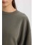 Boxy Fit Bisiklet Yaka Kalın Basic Düz Sweatshirt B8568AX24WN 5