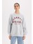 Oversize Geniş Kalıp Bisiklet Yaka Baskılı Kalın Sweatshirt D9803AX24WN 3