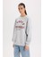 Oversize Geniş Kalıp Bisiklet Yaka Baskılı Kalın Sweatshirt D9803AX24WN 4