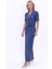 V Yaka Kısa Ceket & Uzun Düz Dar Etek-İndigo 2