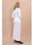 Sıfır Yaka Boydan Düğmeli Ceket & Uzun Düz Dar Etek-Beyaz 5