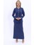 Sıfır Yaka Boydan Düğmeli Ceket & Uzun Düz Dar Etek-İndigo 1