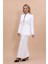 Kendinden Dik Yakalı Ceket & Uzun Düz Dar Etek-Beyaz 1