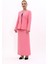 Oval Yaka Yandan Kuplu Klasik Ceket & Uzun Düz Dar Etek-Pembe 5