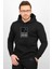 Üç Iplik Şardonlu Baskılı Kapüşonlu Sweatshirt Siyah EDW196 1