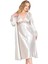 Büyük Beden Ekru Uzun Ikili Saten Sabahlık Gecelik Takımı 3