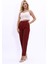 Kemerli Köprülü Dar Paça Pantolon-Bordo 5