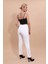 Beli Lastikli Fermuarlı Boru Paça Pantolon -Beyaz 5