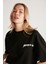Carıssa Kadın Bisiklet Yaka Baskı Detaylı Crop Siyah T-Shirt 2