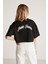 Carıssa Kadın Bisiklet Yaka Baskı Detaylı Crop Siyah T-Shirt 3
