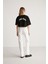 Carıssa Kadın Bisiklet Yaka Baskı Detaylı Crop Siyah T-Shirt 5