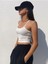 Geniş Yaka Askılı Beyaz Renk Fitilli Crop Top Bluz 4
