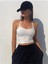 Geniş Yaka Askılı Beyaz Renk Fitilli Crop Top Bluz 5