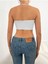 U Yaka Boyun Askılı Beyaz Renk Fitilli Crop Top Büstiyer 2
