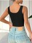 Kare Yaka Düşük Sırtlı Siyah Renk Fitilli Crop Top Bluz 2
