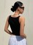 Kalın Askılı U Yaka Siyah Renk Fitilli Crop Top Bluz 2