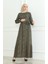 Çiçek Desenli Elbise 4066-11 Haki Yeşil 2