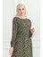 Çiçek Desenli Elbise 4066-11 Haki Yeşil 3