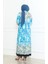 Büyük Beden Desenli Viskon Elbise 5071-03 Turkuaz 5