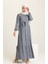 Çiçek Desenli Elbise 4066-05 Indigo 2