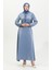 Simli Keten Kuşaklı Elbise 81863-01 Indigo 2