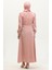 Simli Keten Kuşaklı Elbise 81857-05 Somon 5