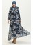 Gül Desenli Kuşaklı Şifon Elbise 81832-04 Lacivert 1