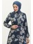 Gül Desenli Kuşaklı Şifon Elbise 81832-04 Lacivert 3