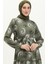 Desenli Kuşaklı Şifon Elbise 81835-03 Haki 3