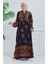Balon Kol Desenli Elbise 5585-03 Siyah 3