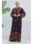Balon Kol Desenli Elbise 5585-03 Siyah 4