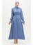 Simli Keten Kuşaklı Elbise 81853-08 Indigo 2