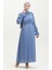 Simli Keten Kuşaklı Elbise 81853-08 Indigo 3