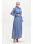 Simli Keten Kuşaklı Elbise 81853-08 Indigo 4