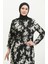 Bürümcük Kumaş Desenli Elbise 5010-01 Siyah 5