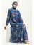 Çiçek Desenli Şifon Elbise 81842-03 Indigo 1