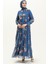 Çiçek Desenli Şifon Elbise 81842-03 Indigo 2