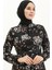 Çiçek Desenli Şifon Elbise 81823-01 Siyah 3