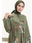 Çiçek Desenli Şifon Elbise 81842-02 Haki 3