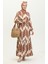 Viskon Fırça Desen Büzgülü Elbise 81869-06 Taba 3