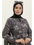 Çiçek Desenli Şifon Elbise 81823-02 Gri 3