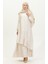 Volan Detaylı Jakarlı Elbise 81866-05 Ekru 2