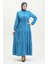 Yarım Düğmeli Desenli Elbise 0387-06 Indigo 2