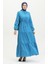 Yarım Düğmeli Desenli Elbise 0387-06 Indigo 3